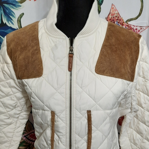 [Ralph Lauren] White quilted puffer jacket with suede. - Picture 3 of 11